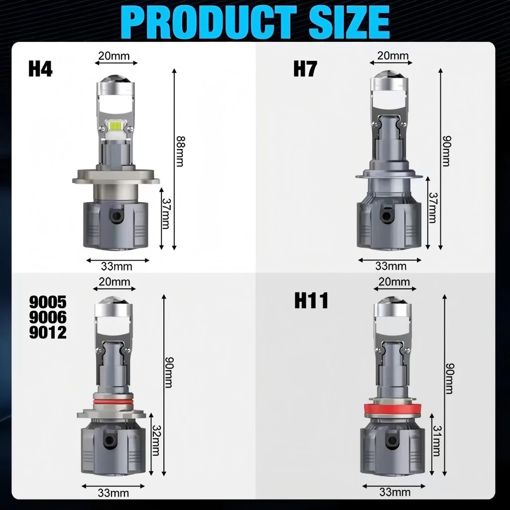 90W LED Mini Lens Headlight Bulb H7 H8 H9 H11 9005 HB3 9006 HB4 Replacement for Car Motorcycle Truck-A80