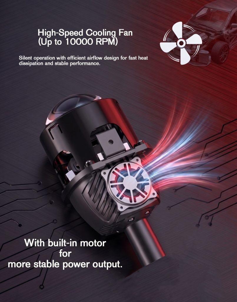 MASLAT 2.5 Inch Bi-LED Projector Headlight 105W High Beam 70W Low Beam Exclusive Lens Headlight