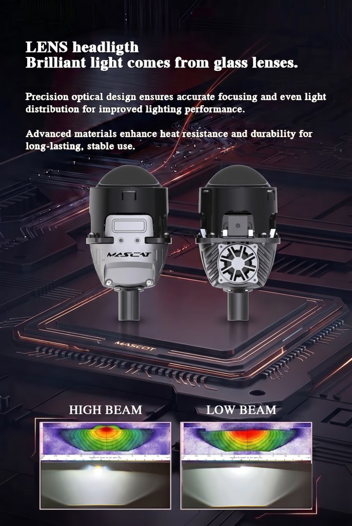 MASLAT 2.5 Inch Bi-LED Projector Headlight 105W High Beam 70W Low Beam Exclusive Lens Headlight