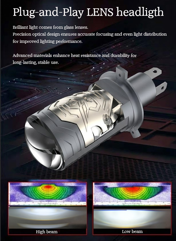 H4 Plug & Play Lens Headlight 90W High Beam 53W Low Beam Wide Voltage for Car Motorcycle Truck