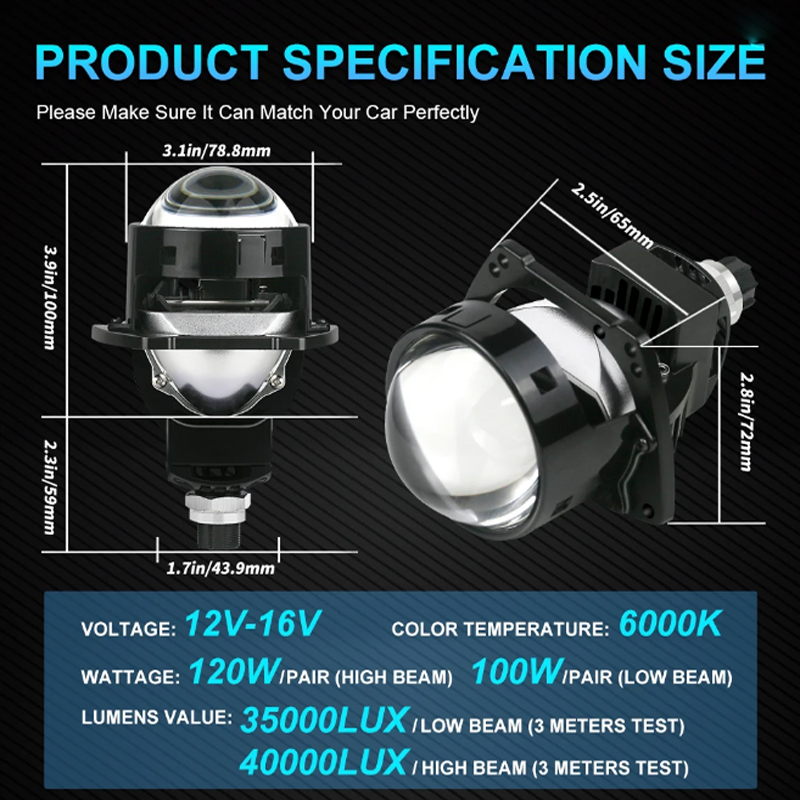 3 Inch Bi-LED Projector Lens Headlight High Low Beam Integrated LED Lens for Car Retrofit Upgrade