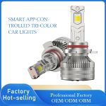 Smart APP Control Tri-Color LED Headlight Bulb Dual Copper Tube 3000K 4300K 6000K H1 H4 H7 H11 9005 9006 9012