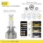 Smart APP Control Tri-Color LED Headlight Bulb Dual Copper Tube 3000K 4300K 6000K H1 H4 H7 H11 9005 9006 9012