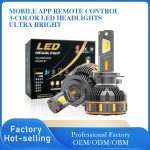 Smart APP Control Tri-Color LED Headlight Bulb Dual Copper Tube 3000K 4300K 6000K H1 H4 H7 H11 -R14