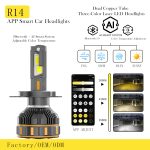 Smart APP Control Tri-Color LED Headlight Bulb Dual Copper Tube 3000K 4300K 6000K H1 H4 H7 H11 -R14