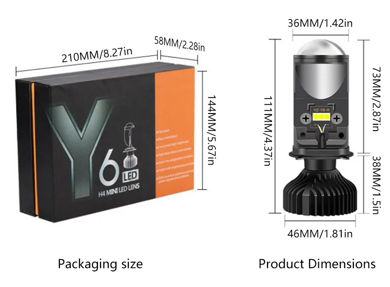 Y6 H4 Mini Lens LED Headlight White Light Automotive Motorcycle Universal Non Destructive Headlight-Y6