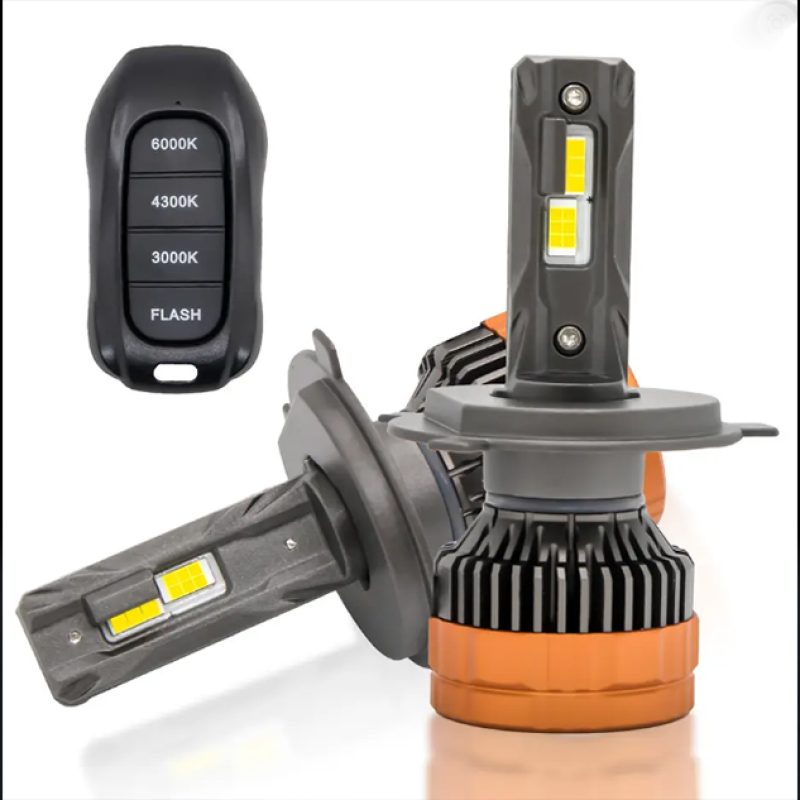 Smart Remote Control Tri-Color LED Headlight Bulb 3000K 4300K 6000K and Flash
